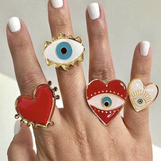 Evil Eye Heart Ring Set